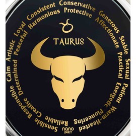925 Sterling Silver Taurus Necklace Zodiac Pendant Star Sign Birthdays 20th April to 20th May Jewelry Inscribed in 24k Gold on Black Onyx Gemstone, 18" Rolo Chain