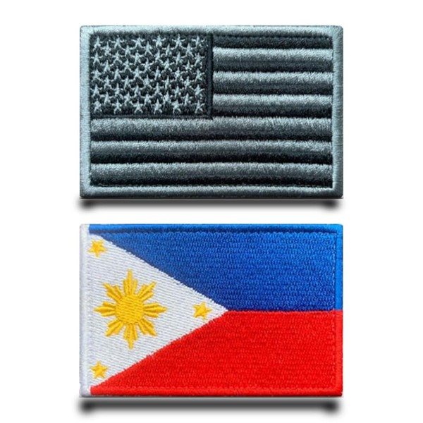 2 Pcs America Philippines Flag USA Flag Patch Embroidered Fastener