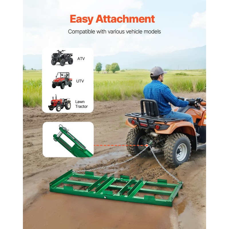 VEVOR Drag Harrow, 4 ft Heavy Duty Tow Behind Drag