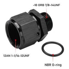 Podavelle 12AN Female Flare Swivel to 10AN -10 ORB Male O-ring Boss Fuel Rail Fitting Adapter Straight Aluminum Black