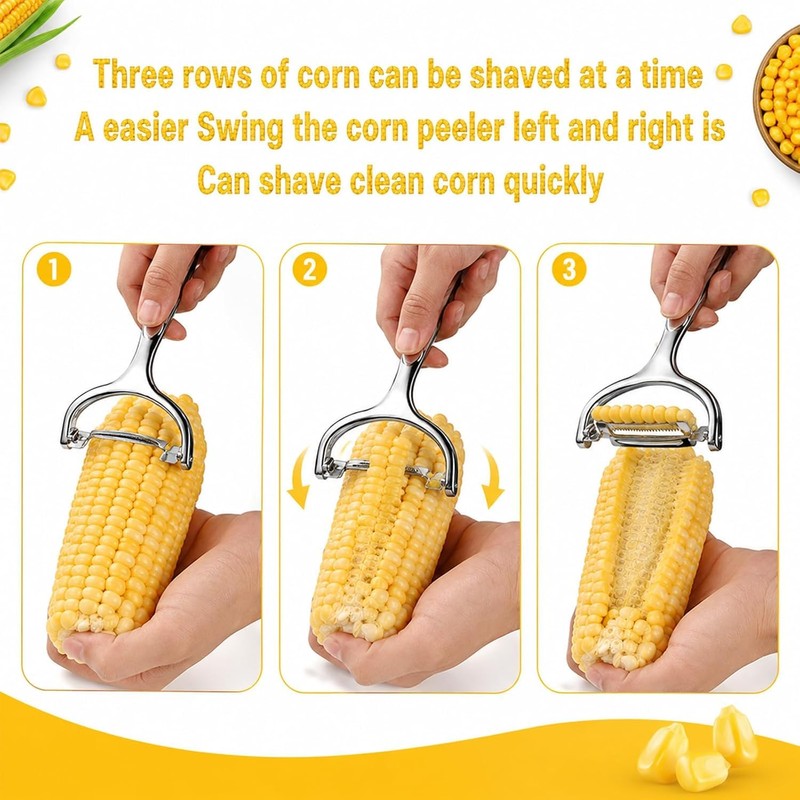 2PCS Upgraded Corn Peeler 304 Stainless Steel Corn Kernel Remover,