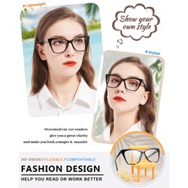 MARE AZZURO Oversized Reading Glasses 3.5+ Women Fashion Cat Eye Readers 1.0 1.25 1.5 1.75 2.0 2.25 2.5 2.75 3.0 3.5 4.0 5.0 6.0 (Black, 3.50)