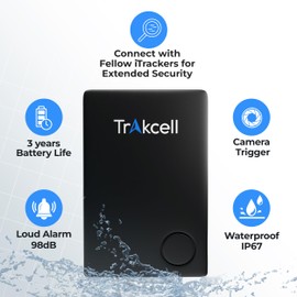 Trakcell Thin Wallet Tracker Card, Wallet Finder, Smart Bluetooth Locator for Phone, Luggage Tags, Passport, IP67 Waterproof with Built-in 3 Year Battery, iOS Android Compatible,Black