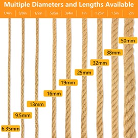 DEDU Hemp Rope, Twine Sisal Rope 1/4 Inch X 100 Ft, Natural Twisted 4 Strand Manila Rope Thick Rope for Crafts Heavy Duty Multipurpose for Cat Scratcher, Docks, DIY Projects.