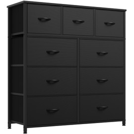 YITAHOME 9 Drawers Fabric Dresser, Dresser for Room, Black Chest of Drawers, Storage Tower Organizer Unit for Living Room, Closets - Sturdy Steel Frame, Wooden Top & Easy Pull Fabric Bins