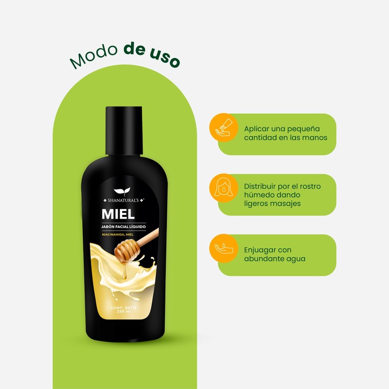 Shanatural's Jabón Facial Líquido de Miel y Niacinamida, 250 ml,