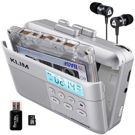 KLIM K7 Cassette Tape Player - Cassette to MP3 Converter - Portable - Built-in Microphone & Speaker - Rechargeable Battery - Earphones - 16GB SD Card - Silver