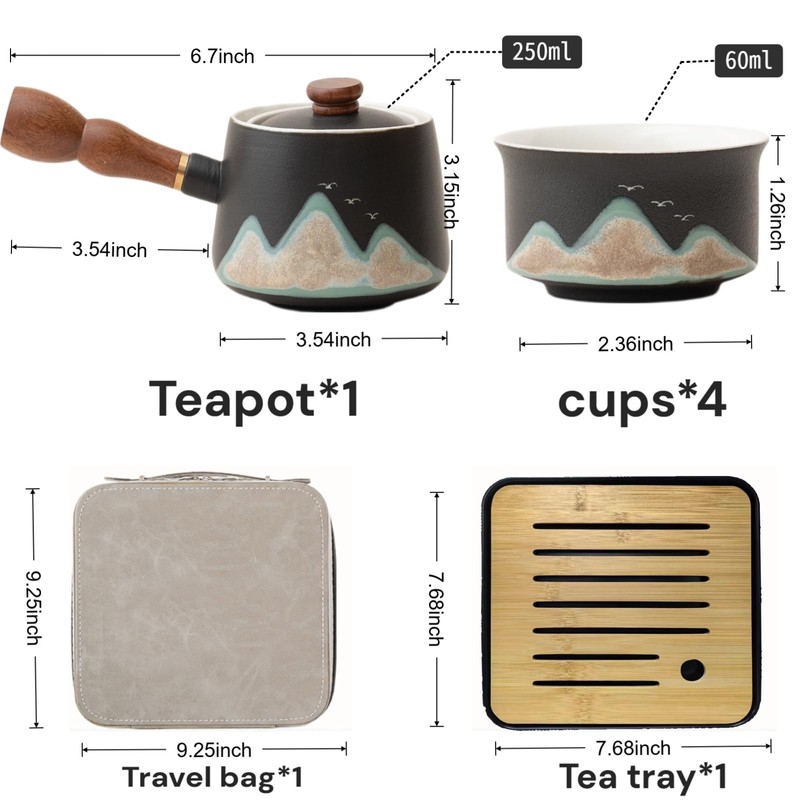 Gongfu Tea Set Travel Tea Set with Case 360 Rotating