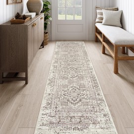 Lahome Boho Washable Runner Rug Non Slip,2.5x10 Soft Hallway Runner Rug for Entryway Indoor with Rubber Backing,Beige 10ft Long Carpet Runner for Bedroom Bedside Bathroom Kitchen RV