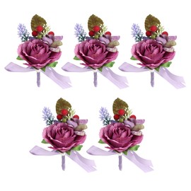 Wedding Party Decor Simulation Boutonniere Groom Bride Chest Flower Corsage for CeremonyLight Purple