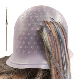 Losaria Highlighting Cap with Holes already in Silicone Reusable Highlighting Cap Hair Dye Cap with Holes Tipping Caps Hair Salon Hairdressing Highlight Cap and Hook Kit (Purple)