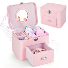 Basumee Joyero musical para niñas, caja de música de piel sintética con cajón, organizador de joyas grande para niños con unicornio/bailarina, almacen