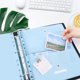 Uquelic Large 3 Ring Binder Folio, File Folder Organizer with 8 Expandable A4 Size and 4 A5 Size Plastic Envelopes for Important Paper Files, Documents, Photos, Letters, Cards, Labels Included(Blue)