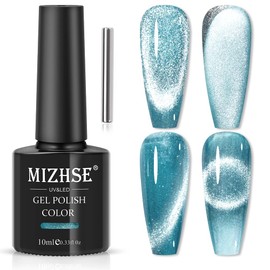 MIZHSE Cat Eye Nail Polish Sea Blue Cat Eye Gel Diamond Cat Eye Nail Gel UV/LED Magnetic Gel Nail Polish Reflective with 1 Magnet 10 ml x 1