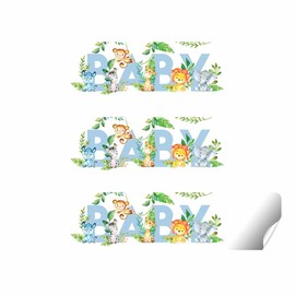 Watercolor Jungle Animals It's a Boy Baby Shower Waterproof Water Bottle Sticker Wrappers 20 Wrap Around Labels Sized 1.75" x 8.5" by AmandaCreation