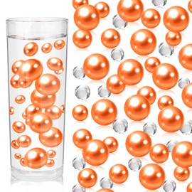 100PCS Orange Vase Faux Pearls, Orange Vase Beads for Centerpiece Vases, Orange Vase Filler Faux Pearls, No Holes Orange Filler Beads for Party Wedding Table Decor, 14/20/30mm
