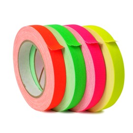 WOD GTMC12F Fluorescent Multi-Color Rainbow Gaffer Tape, 3 inch x 25 yds. (4-Rolls) Gym School Pack Floor Marking Tape, Secures Cables, & No Sticky Residue