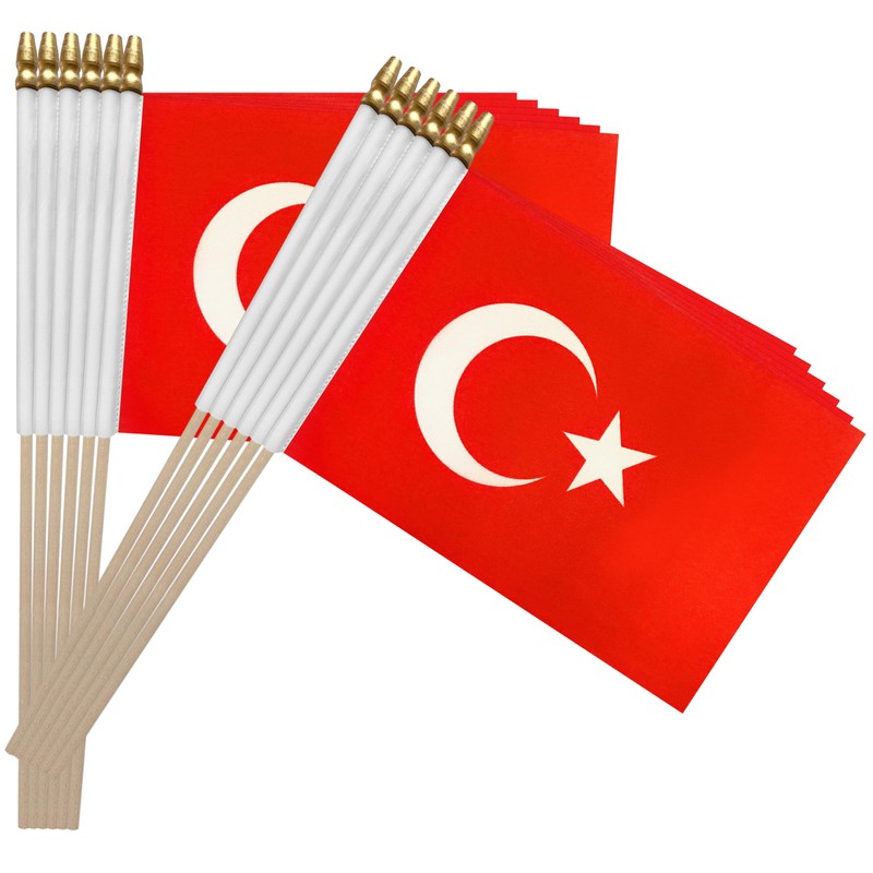 TSMD Turkey Stick Flag Turkish Small Mini Hand Held Flags,5x8