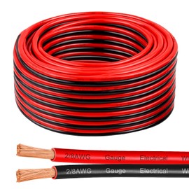 8 Gauge Wire 50 Feet, 8/2 AWG Pure Copper Wire, 8AWG 2 Conductors Red Black Oxygen Free Stranded Low Voltage Wire for Solar Panel, Automotive, Audio Auto, LED Lighting(8 AWG 50FT)