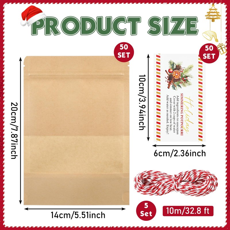 50 Sets Christmas Potpourri Stand Pouches,Style2, 5.5 x 7.9 Inches