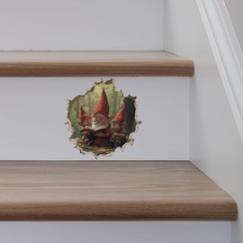 Parent and Child Gnome Reading - Wall Hole 3D Wall Sticker