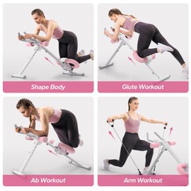 MERACH Ab Machine, Ab Workout Equipment, Adjustable Ab Trainer Machine for Abs Workout at Home Gym, Foldable, Knee Protection, Abdominal Trainer for Stomach Workout (Pink)