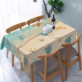 LANAIQO Sea Turtles Beach Table Cloths for Parties Dining Room Kitchen Wedding Indoor Outdoor Decoration Reusable Washable Teal Nautical Decorative Tablecloth, Rectangle 54"x72"