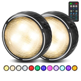 TECOMLIGHT LED Puck Lights with Remote Control, Battery Operated Wireless Closet Lights, Under Cabinet Lighting Stick on Tap Push Light, Color Changing Under Counter Light for Kitchen, 2 Pack - Black