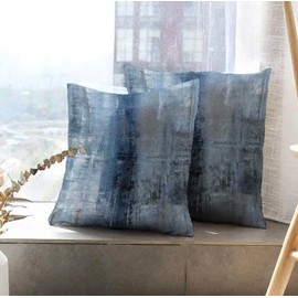 Vellichor Europe Set of 4 Blue and Grey Seat Cushion Covers - 45cm x 45cm - Patchy Denim Design - For Indoor or Outdoor Furniture - Sofas and Chairs - Modern Home Decor - Square Pillowcases