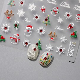 5D Embossed Christmas Nail Art Stickers Snowflake Elk Nail Decals Self Adhesive Xmas Tree Santa Claus Canes Nail Stickers with Rhinestone for Press on Nails Christmas Stickers for Women Girls Manicure