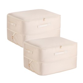 Tuza 2 Pack Space Saving Self Compression Organizer, Space Bags for Travel, Portable Moving Bags for Comforters, Blankets, Down Jacket, Beige, Large, 20.5"×16.6"×11.8"