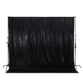 SquarePie Sequin Backdrop Opaque Non-Transparent Satin Photo Booth Photography Background Selfie Wall Video Live Sparkly Curtain for Wedding Patry 10FT x 10FT Black