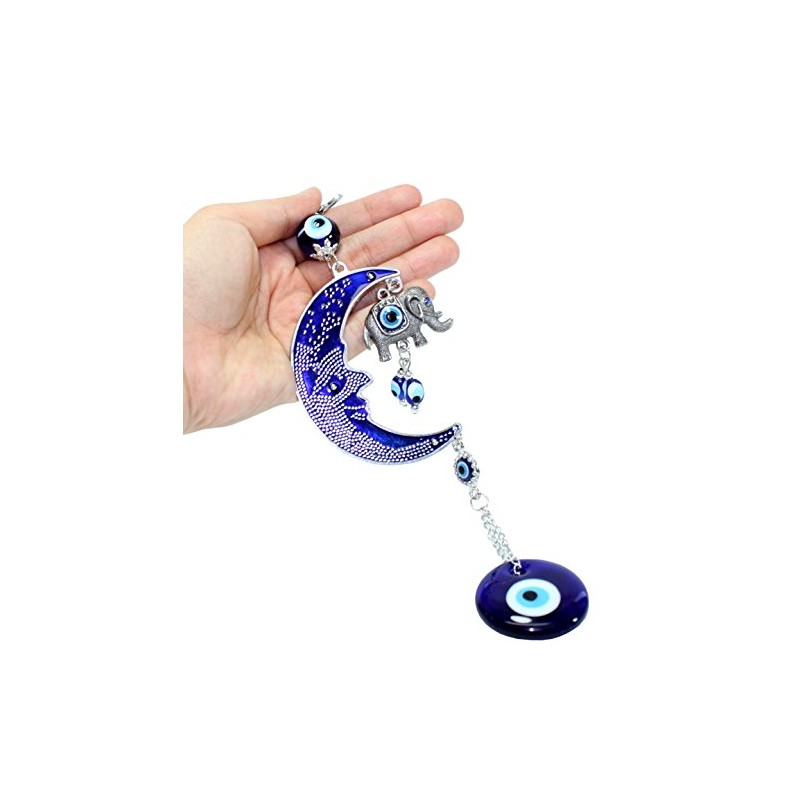 Turkish Blue Evil Eye (Nazar) Moon & Elephant Amulet Wall