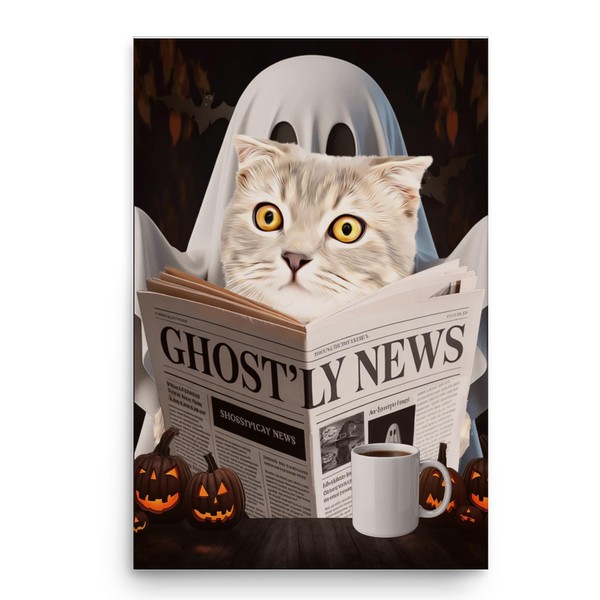 Spooky Halloween Pet and Ghost Reading Wall Art - Shaded