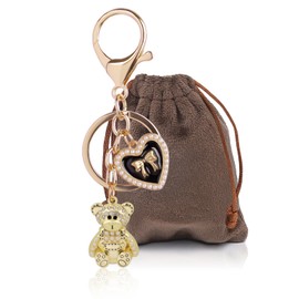 YGMONER Gold Bear Keychains Bling Rhinestone Car Keyring & Bag Accessory Free with Gift Bag (Bear)