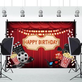 Movie Birthday Party Banner 118.1x98.4Inch Film Happy Birthday Banner Backdrop Fabric Movie Night Birthday Party Decoration Banner,Now Showing Movie Theater Birthday Party Video Banner Background