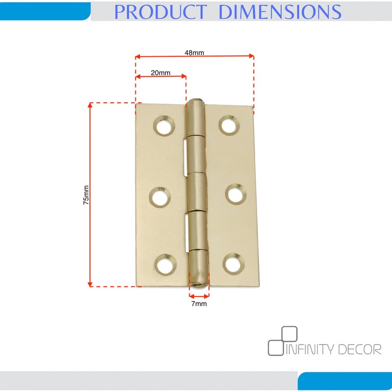 Infinity Decor 3 Inch (75mm) Satin Brass Butt Hinges Pair