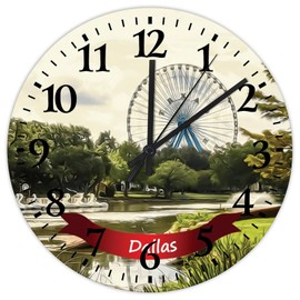 Dallas City Landscape Minimalist Wood Clock 15 Inch Non-Ticking Quartz Battery Operated Skyline Picture City Painting Wall Clock Farmhouse Home Decor for Indoor Bathroom Study Room