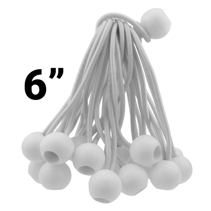 6"white bungee ball,marquee ties,elasticated toggles,shock ties,tarpaulin tie down,camping PACK OF