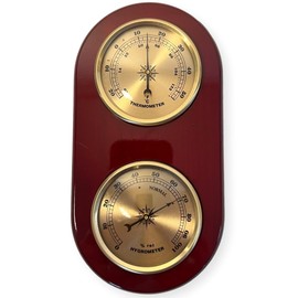 Wooden Barometer & Thermometer | Weather station wall room indoor thermometer | 19cm x 10cm | Two dials – one for temperature and one for humidity