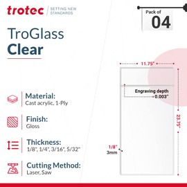 Trotec 4 Pack 23.75”x11.75 Clear Acrylic Plexiglass Sheet 1/8" Thick Cast Acrylic Sheet,3.17mm Transparent Acrylic Board - Plexi Glass Perspex Panel for Painting Shelf DIY Wedding Signs Cut to Size