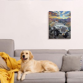 Stupell Industries Dogs Off-Roading Desert Drive Mountain Sunset, Design by CR Townsend