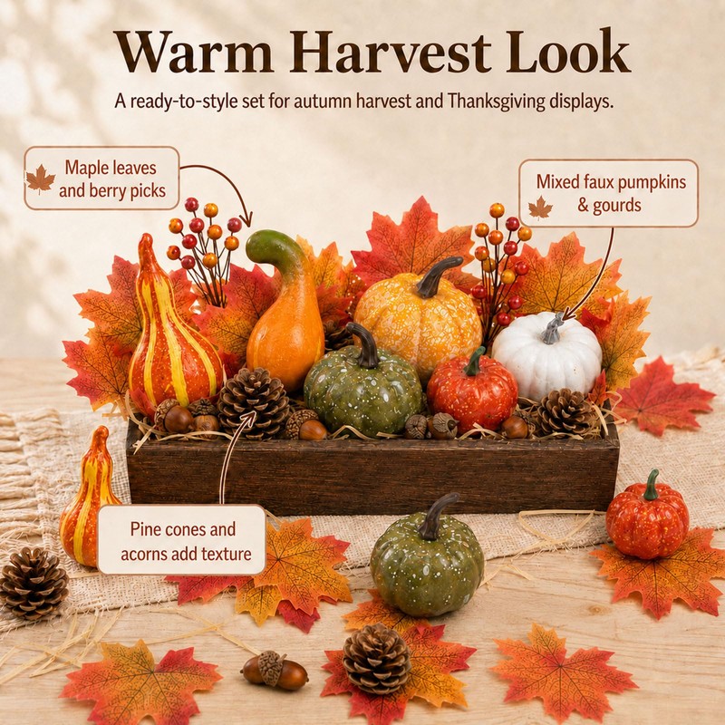 Autumn Pumpkin Decorations,Artificial Fall Maple Leaves Thanksgiving Decor
