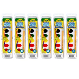 Crayola BIN525-6 Semi-Moist Washable Watercolor Set, 8 Colors Per Set, 6 Sets