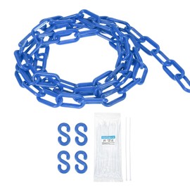MECCANIXITY Plastic Chain 20 FT/6.1 M, Safety Chain Blue Plastic Chain Link Barrier with Zip Ties and S-Hooks for Crowd Control Queue Line Fence Decoration