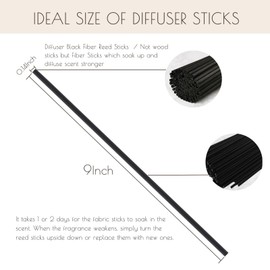 HOSSIAN Fiber Reed Diffuser Sticks-10inch Natural Rattan Diffuser Reeds-Primary Color Reed Diffuser Refill (Black 9inch)