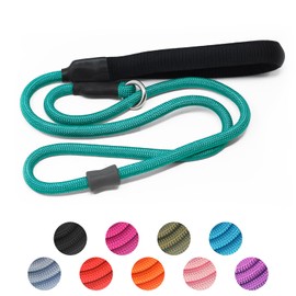 Strong Slip Rope Dog Training Leash (4ft) - Heavy Duty Durable Braided Nylon Lead with Rubber Stopper & Padded Handle - No Pull Walking for Medium Large Dogs (Green, 1/2" x 4ft)