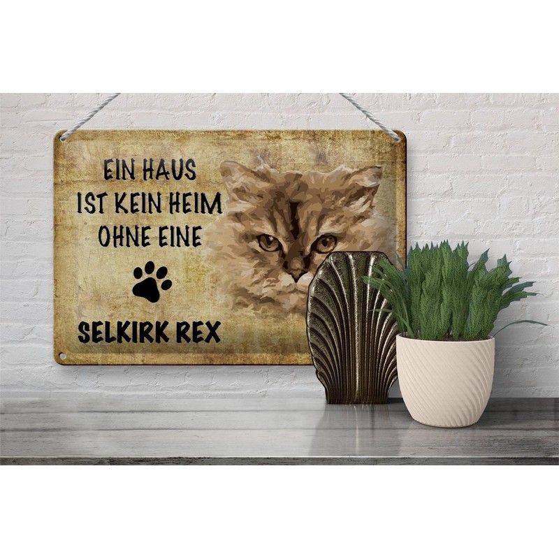 FEMER Blechschild Spruch 30x20cm Selkirk Rex Katze ohne kein Heim