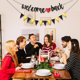 Yuannee Glitter Welcome Back Garland with Bunting, Welcome Back School Banner School Season Banner Warm Welcome Garland for Classroom School Season Family Party Decoration