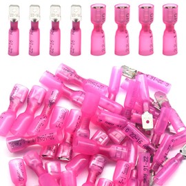 Yosawa 100 Pieces Fully Insulated Heat Shrink Spade Connectors Quick Disconnect Female/Male Wire Crimp Terminals 22-16AWG Red (RSGMH)